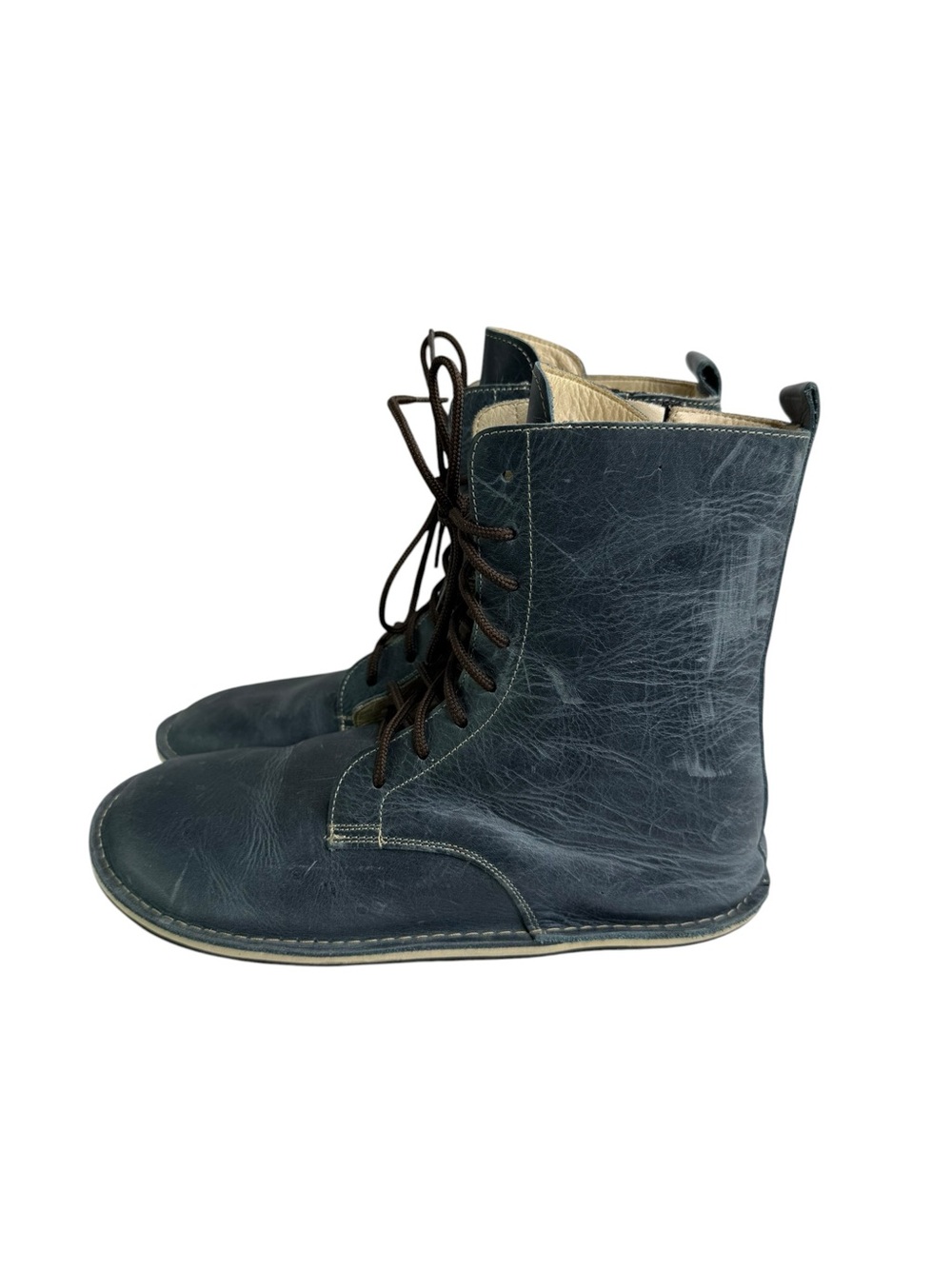 Ruby Barefoot Blue Leather Lace Up Zero Drop Wide Toebox Boots Minimalist Fall - Picture 3 of 10